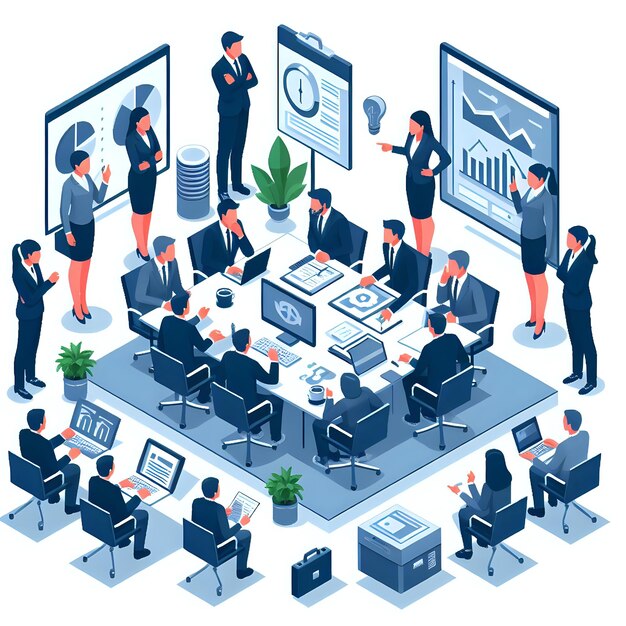 group-executives-meet-corporate-team-meeting-isometric_1157627-390